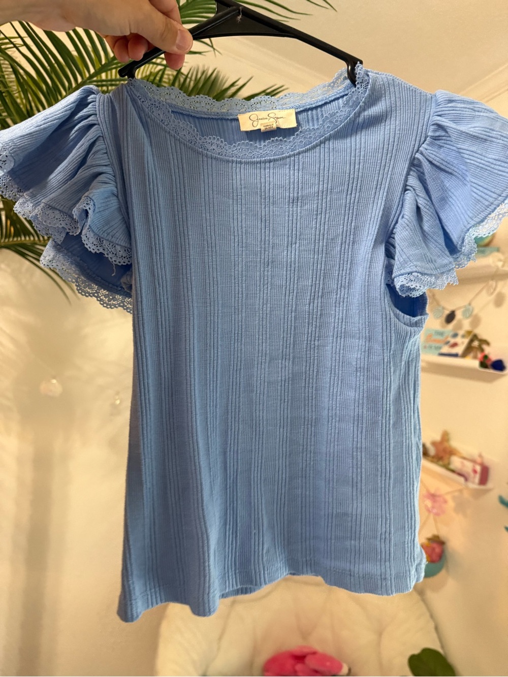 Jessica Simpson Light Blue Ruffle Sleeve Ribbed Top